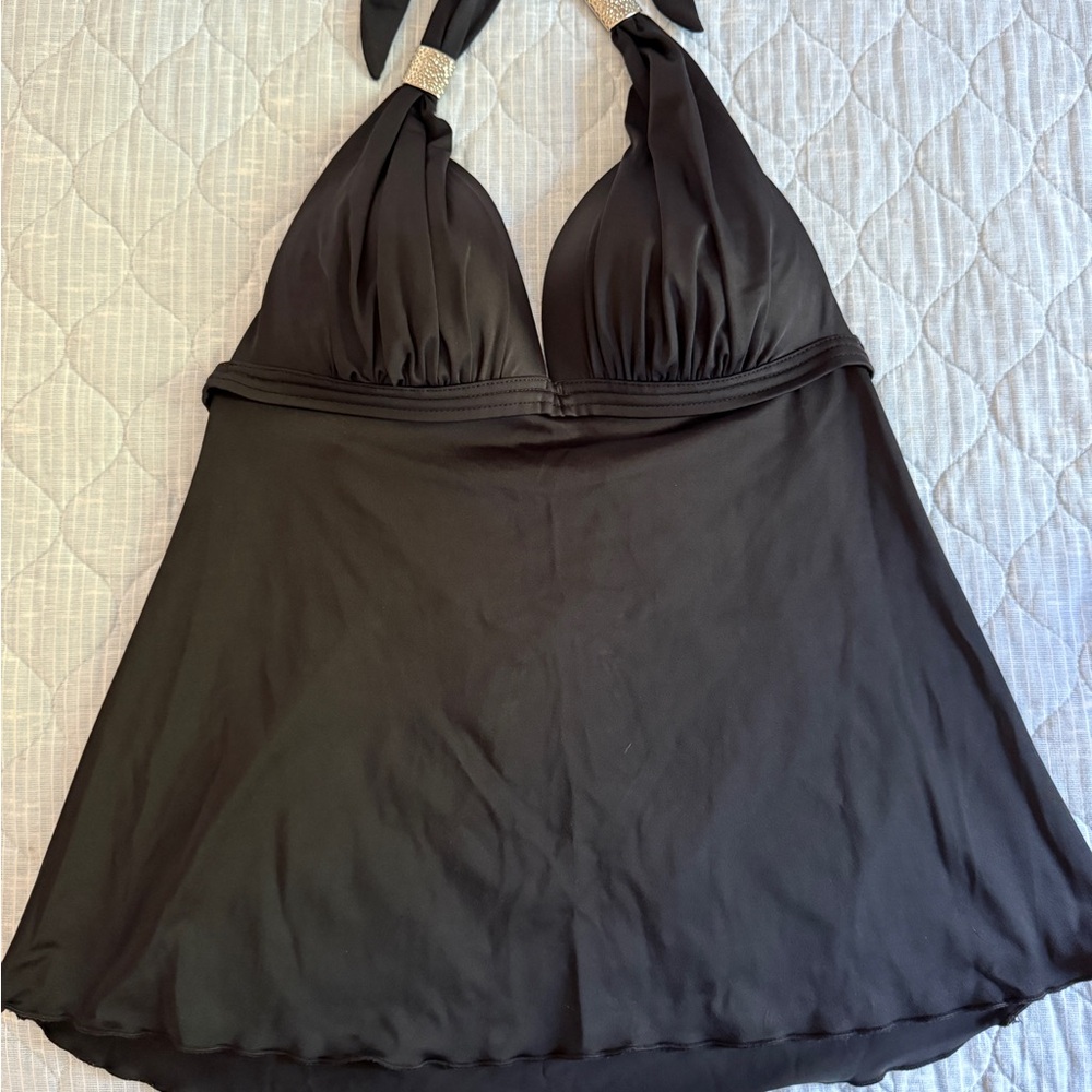 Black Halter Tankini with Ruffle Shirts Bottom